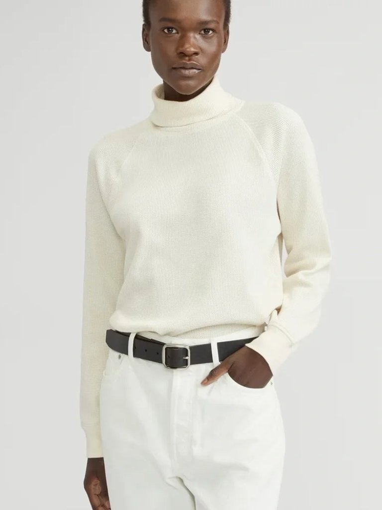 Everlane Organic Cotton Roll Neck Lightweight Turtleneck Waffle Top Women's S